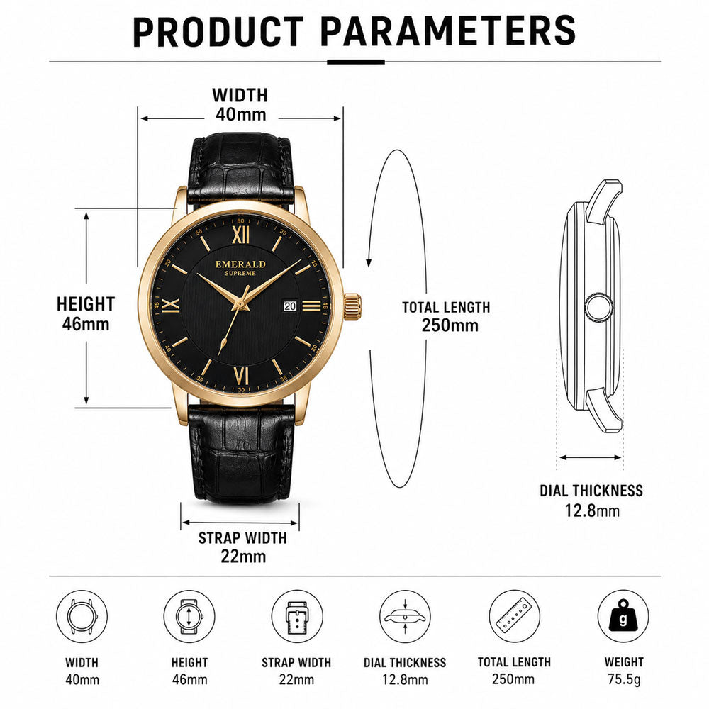 Emerald Classic Dream ES-2027 Black Dial Gold-Tone Men's Watch
