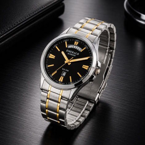 Emerald Edge ES-9008 Black Dial Two-Tone Bracelet Men's Watch