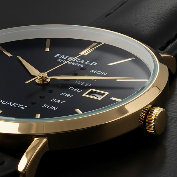 Emerald Heritage Edition  ES-9111 Black Dial Gold tone Black Leather Men's Watch
