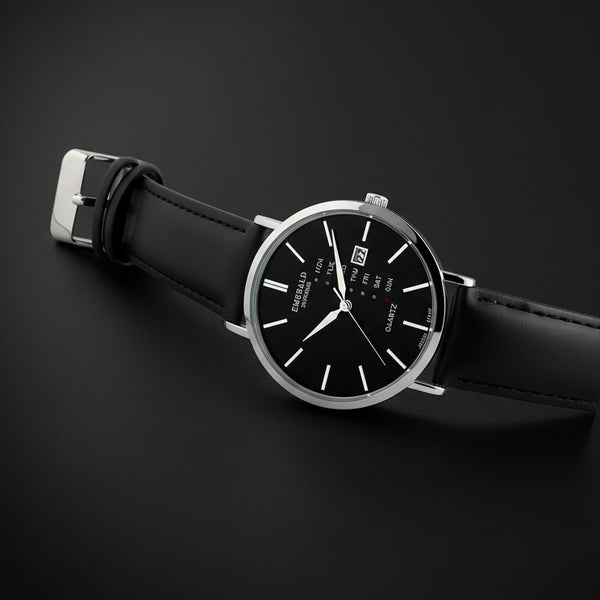 Emerald Heritage Edition ES-9112 Black Dial Black Leather Men's Watch
