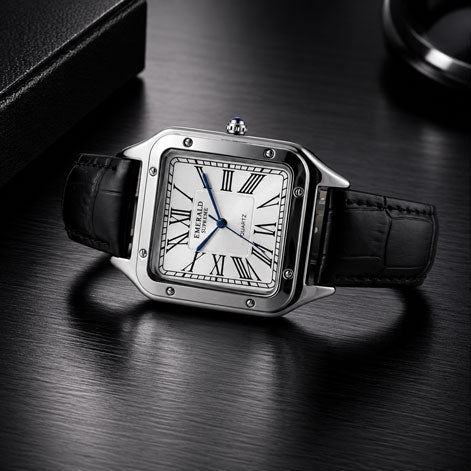 Emerald Santos ES-2029 White dial Black Leather Men's watch