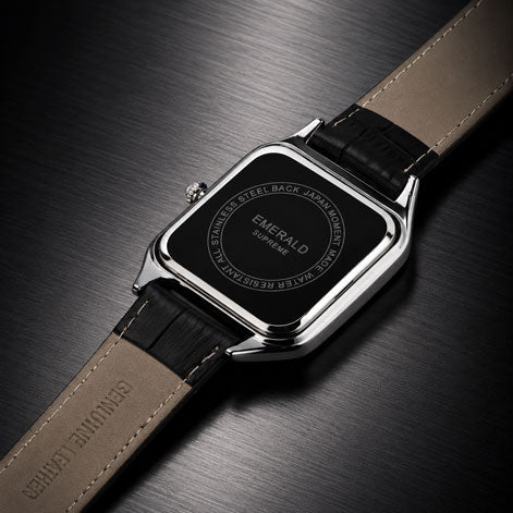 Emerald Santos ES-2029 White dial Black Leather Men's watch