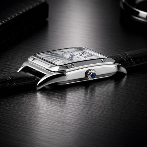 Emerald Santos ES-2029 White dial Black Leather Men's watch