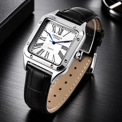 Emerald Santos ES-2029 White dial Black Leather Men's watch