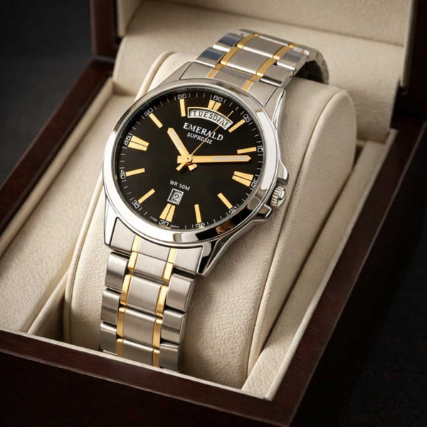 Emerald Edge ES-9008 Black Dial Two-Tone Bracelet Men's Watch