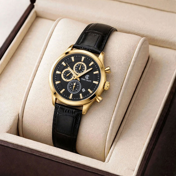 Time Craft TC-1613 Chronograph Black Dial Gold Tone Watch