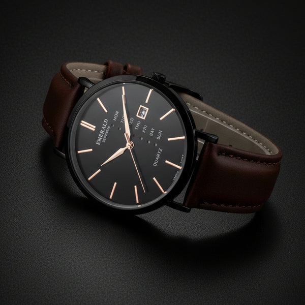 Emerald Heritage Edition ES-9112 Black Dial Brown Leather Men's Watch