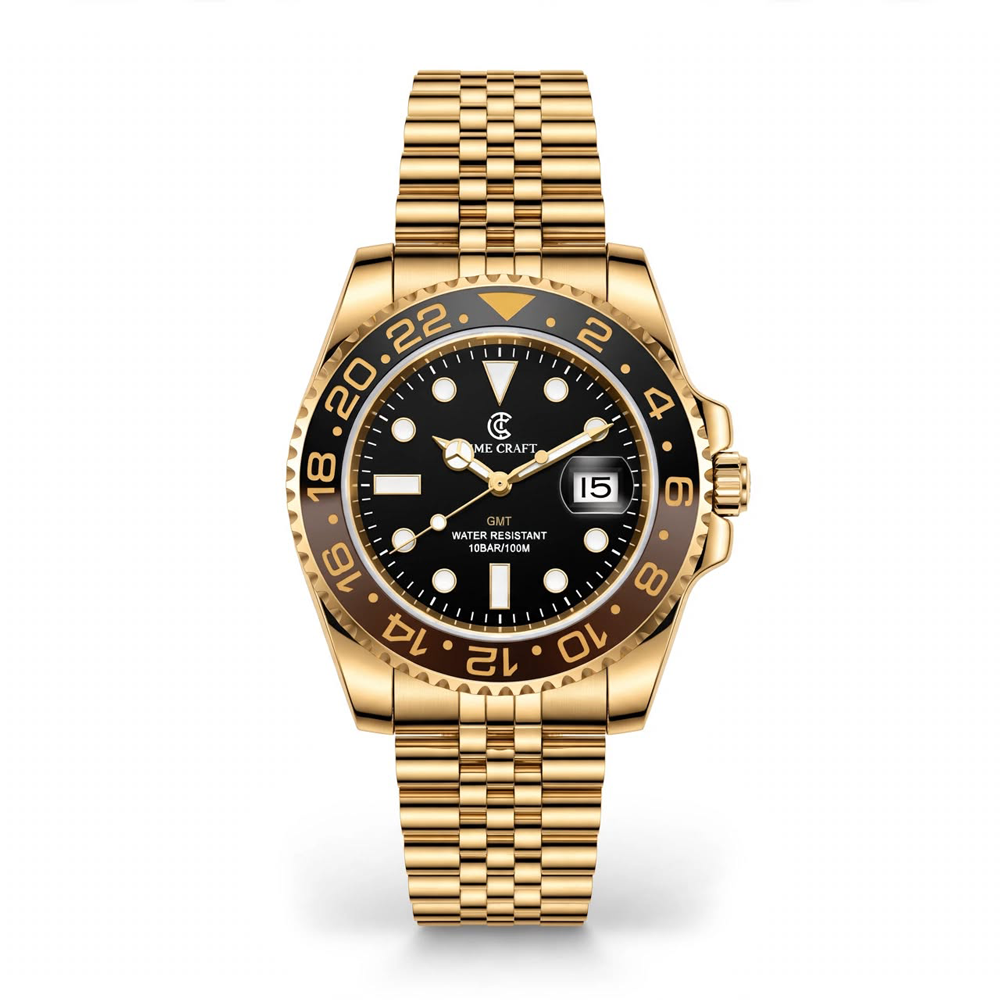 Time Craft GMT Master ii Tc-1635 Black Dial Golden chain