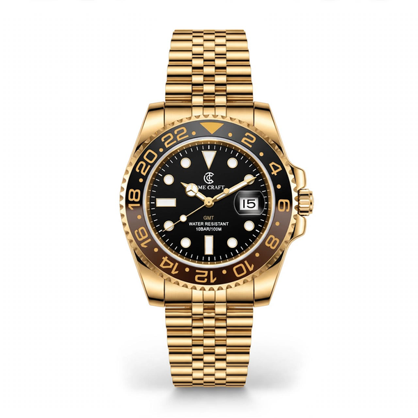 Time Craft GMT Master ii Tc-1635 Black Dial Golden chain