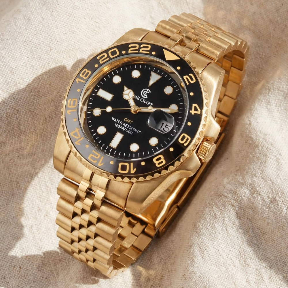 Time Craft GMT Master ii Tc-1635 Black Dial Golden chain