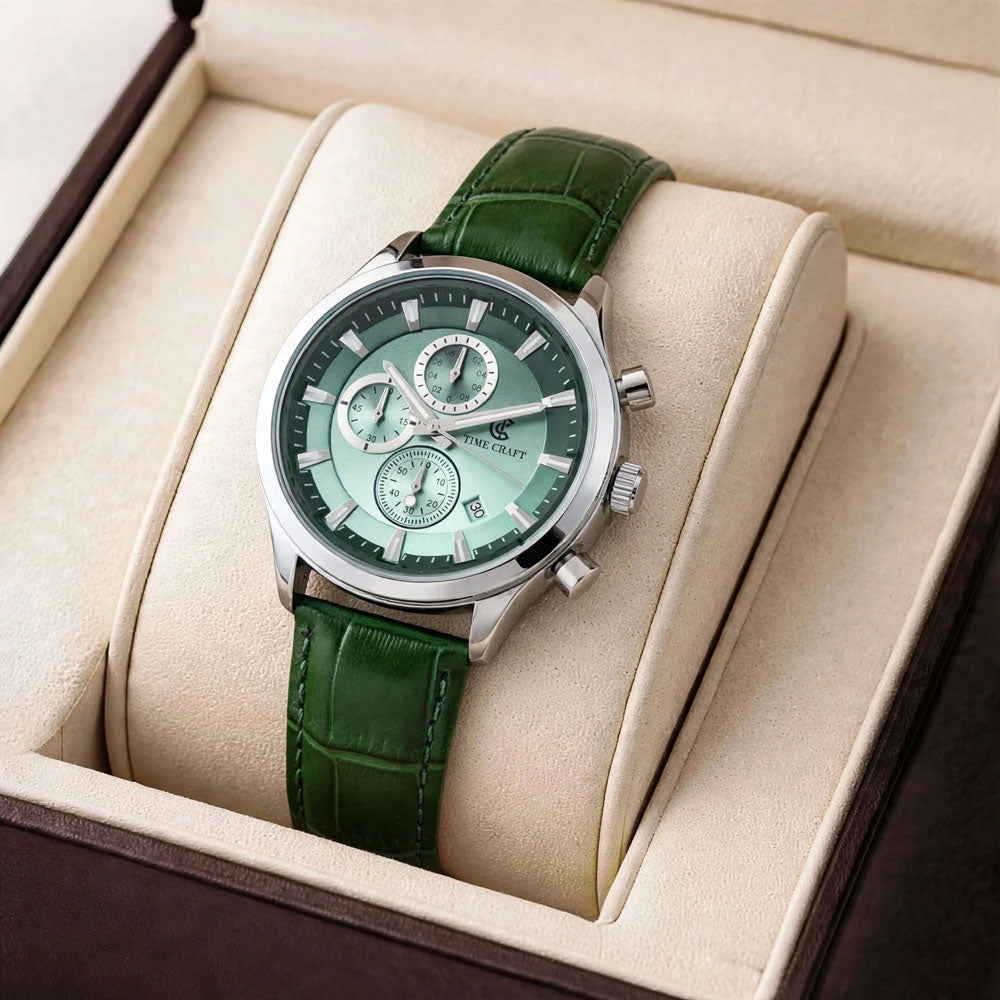 Time Craft TC-1613GR Chronograph Green Dial Green Strap Watch