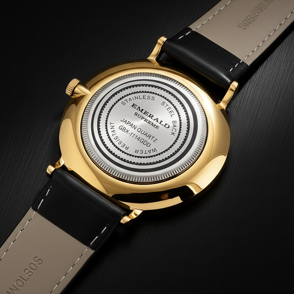 Emerald Heritage Edition  ES-9111 Black Dial Gold tone Black Leather Men's Watch