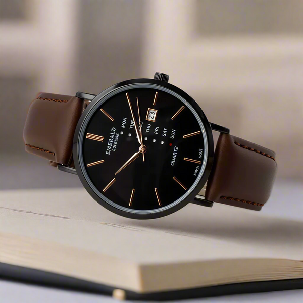 Emerald Heritage Edition ES-9112 Black Dial Brown Leather Men's Watch