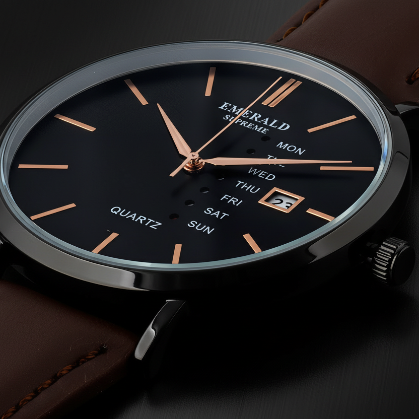 Emerald Heritage Edition ES-9112 Black Dial Brown Leather Men's Watch