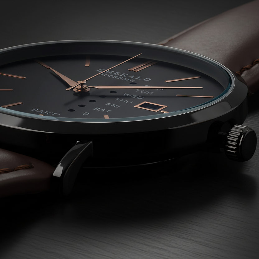 Emerald Heritage Edition ES-9112 Black Dial Brown Leather Men's Watch