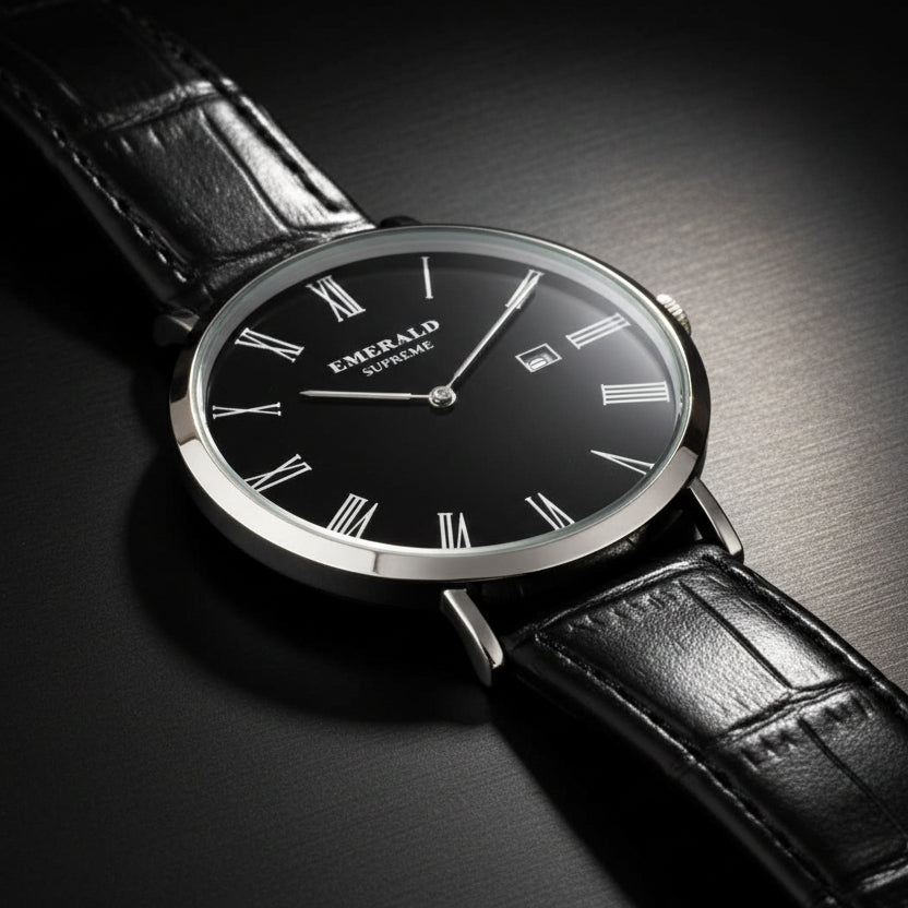 Emerald Classic Dream ES-9160 Black Dial Black Leather Men's Watch