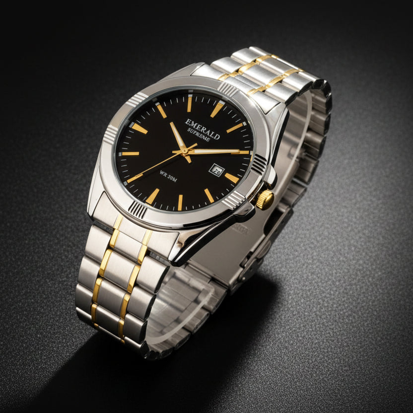 Emerald Prime  ES-9010 Black Dial Two-Tone Bracelet Men's Watch