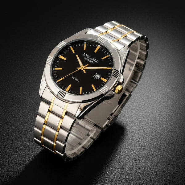 Emerald Prime  ES-9010 Black Dial Two-Tone Bracelet Men's Watch