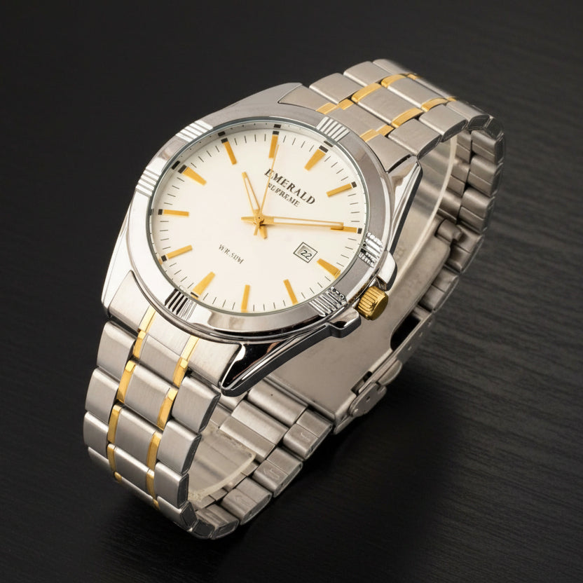 Emerald Prime ES-9009 White Dial Two-Tone Bracelet Men's Watch