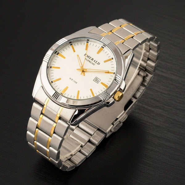 Emerald Prime ES-9009 White Dial Two-Tone Bracelet Men's Watch