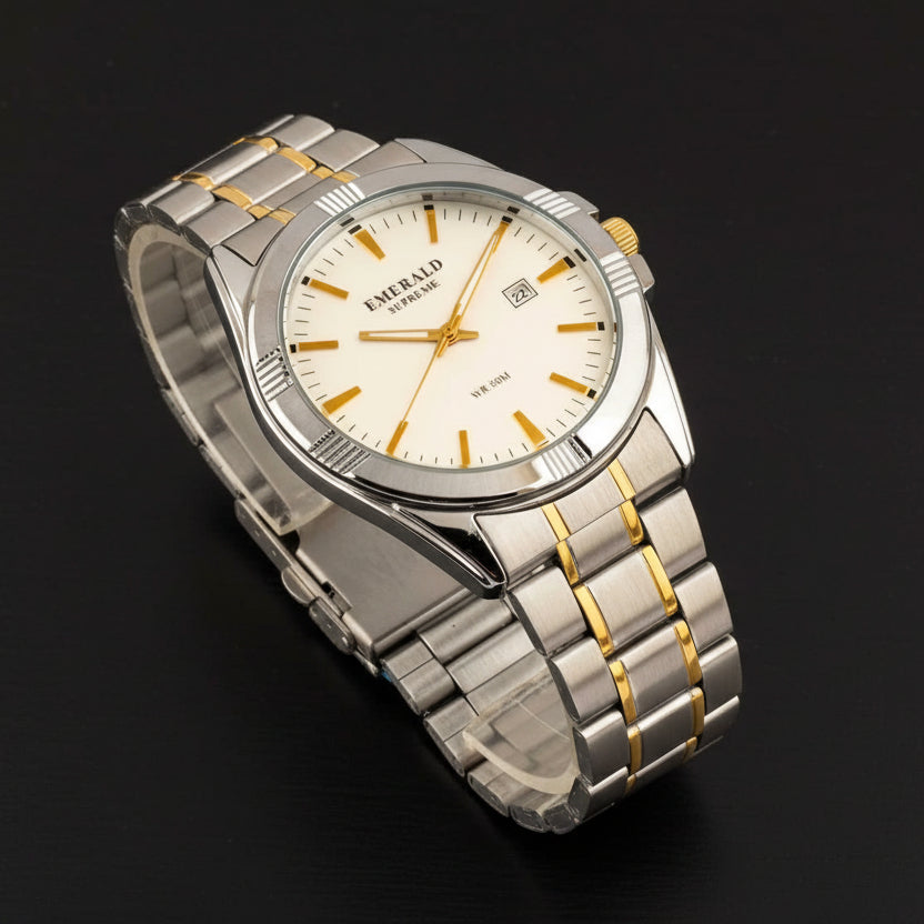 Emerald Prime ES-9009 White Dial Two-Tone Bracelet Men's Watch