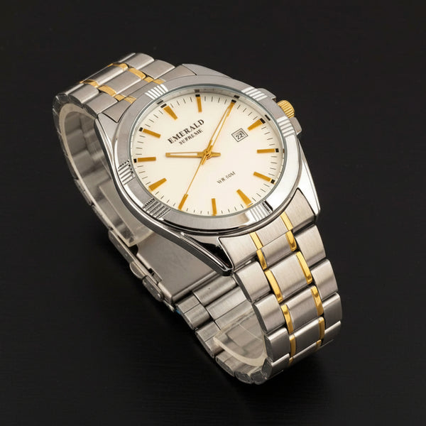 Emerald Prime ES-9009 White Dial Two-Tone Bracelet Men's Watch