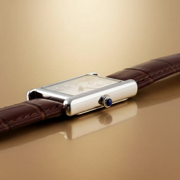 Emerald Tank Couple ES-2626 White dial Brown Leather