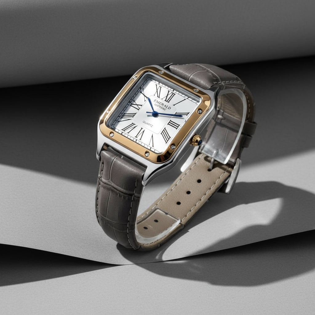 Emerald Santos ES-2030 White dial Gray Leather Two-Tone Men's Watch
