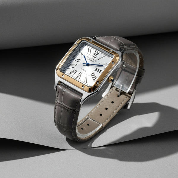 Emerald Santos ES-2030 White dial Gray Leather Two-Tone Men's Watch