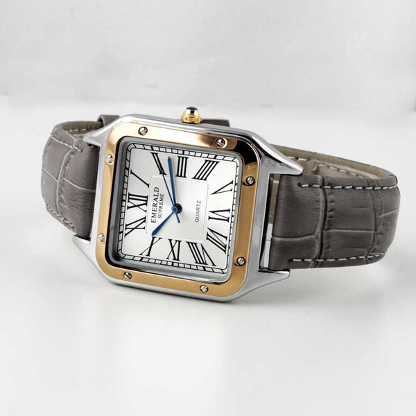 Emerald Santos ES-2030 White dial Gray Leather Two-Tone Men's Watch