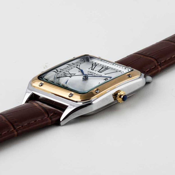 Emerald Santos ES-2033 White dial Two Tone Brown Leather Men's Watch
