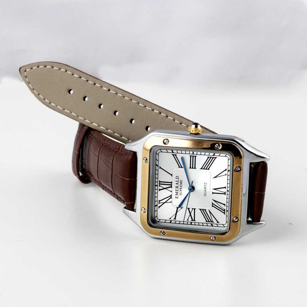 Emerald Santos ES-2033 White dial Two Tone Brown Leather Men's Watch