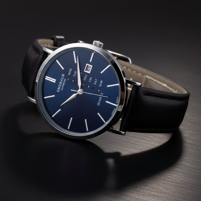 Emerald Heritage Edition Indigo ES-664-Blue Dial Black Leather Men's Watch