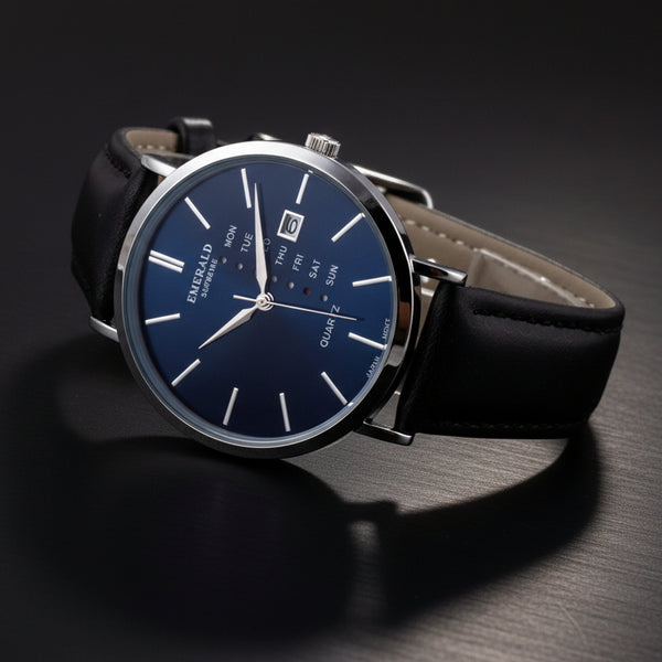 Emerald Heritage Edition Indigo ES-664-Blue Dial Black Leather Men's Watch