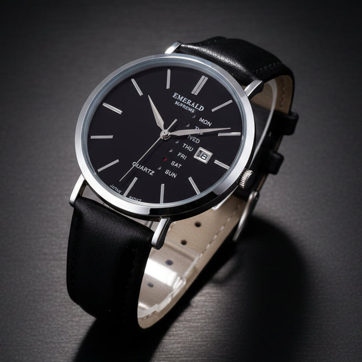 Emerald Heritage Edition ES-9112 Black Dial Black Leather Men's Watch