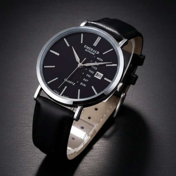 Emerald Heritage Edition ES-9112 Black Dial Black Leather Men's Watch
