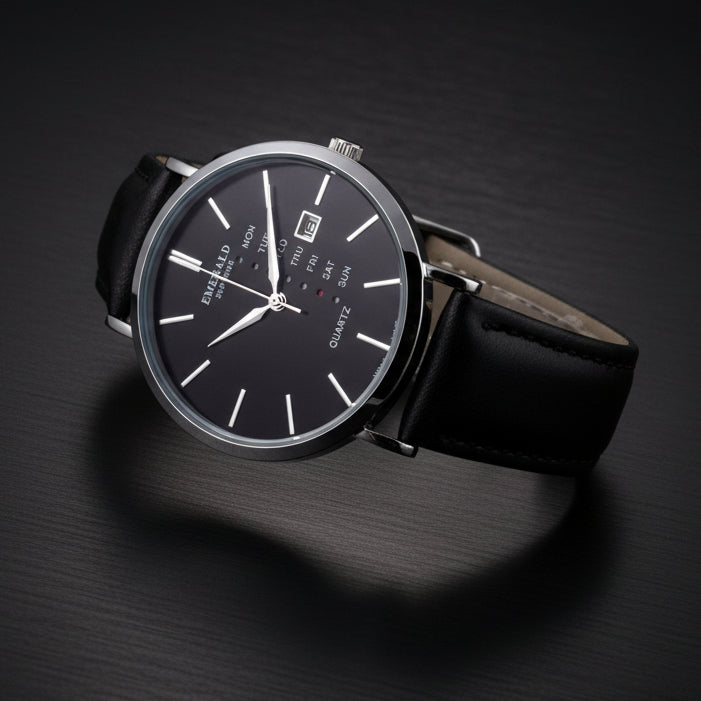 Emerald Heritage Edition ES-9112 Black Dial Black Leather Men's Watch
