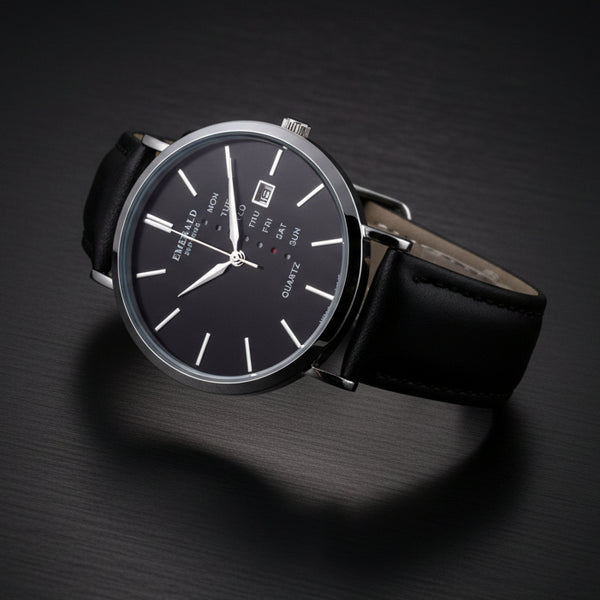 Emerald Heritage Edition ES-9112 Black Dial Black Leather Men's Watch