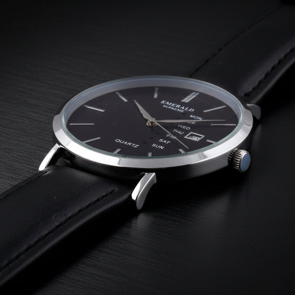 Emerald Heritage Edition ES-9112 Black Dial Black Leather Men's Watch