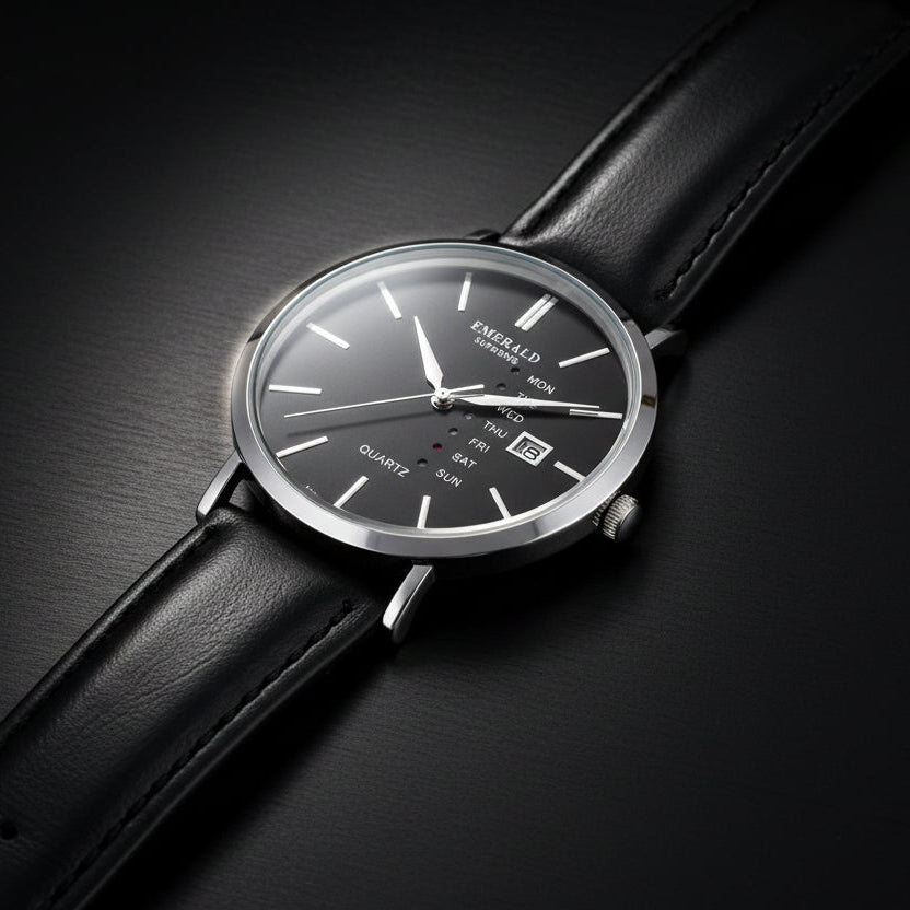 Emerald Heritage Edition ES-9112 Black Dial Black Leather Men's Watch