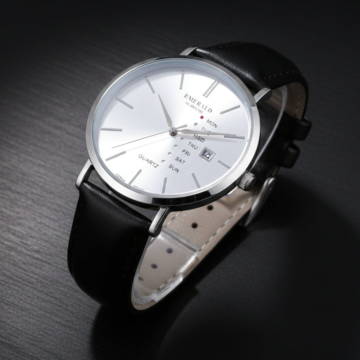 Emerald Heritage Edition ES-9114 White Dial Black Leather Men's Watch