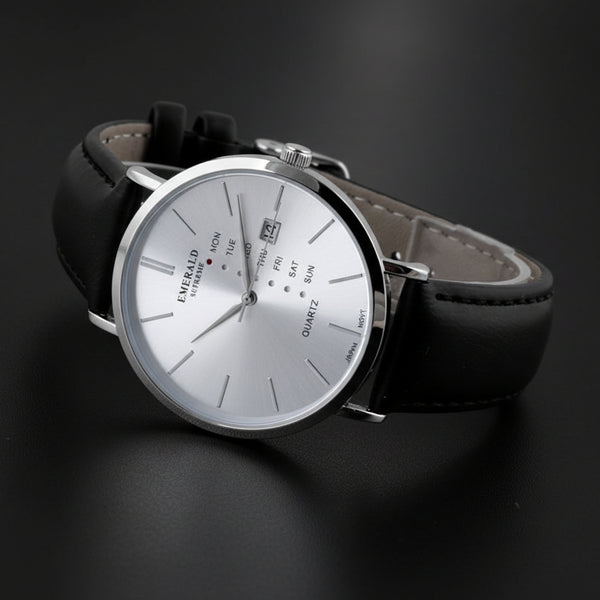 Emerald Heritage Edition ES-9114 White Dial Black Leather Men's Watch