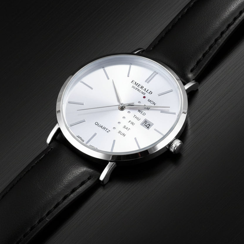 Emerald Heritage Edition ES-9114 White Dial Black Leather Men's Watch