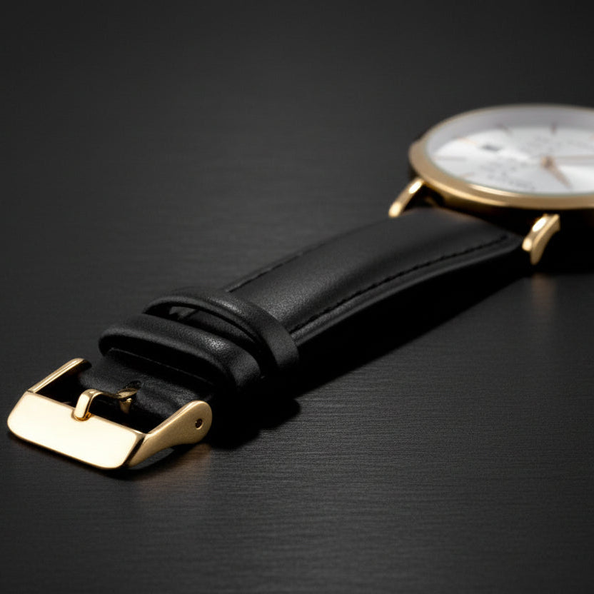 Emerald Heritage Edition ES-9110 White Dial Gold tone Black Leather Men's Watch