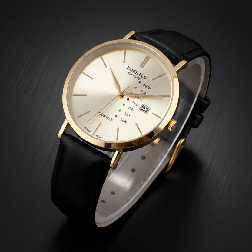 Emerald Heritage Edition ES-540 Golden Dial Gold tone Leather Men's Watch