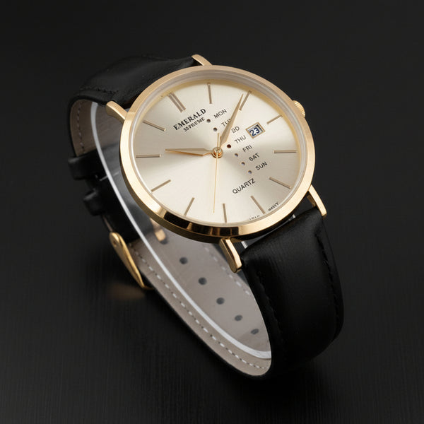 Emerald Heritage Edition ES-540 Golden Dial Gold tone Leather Men's Watch