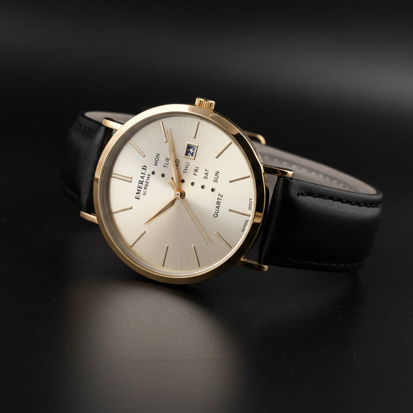 Emerald Heritage Edition ES-540 Golden Dial Gold tone Leather Men's Watch