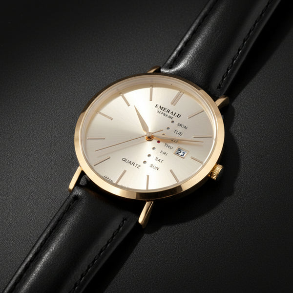 Emerald Heritage Edition ES-540 Golden Dial Gold tone Leather Men's Watch