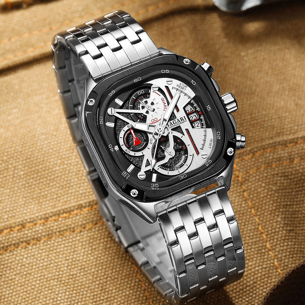 MEGIR 2217G black dial Silver Chain chronograph watch
