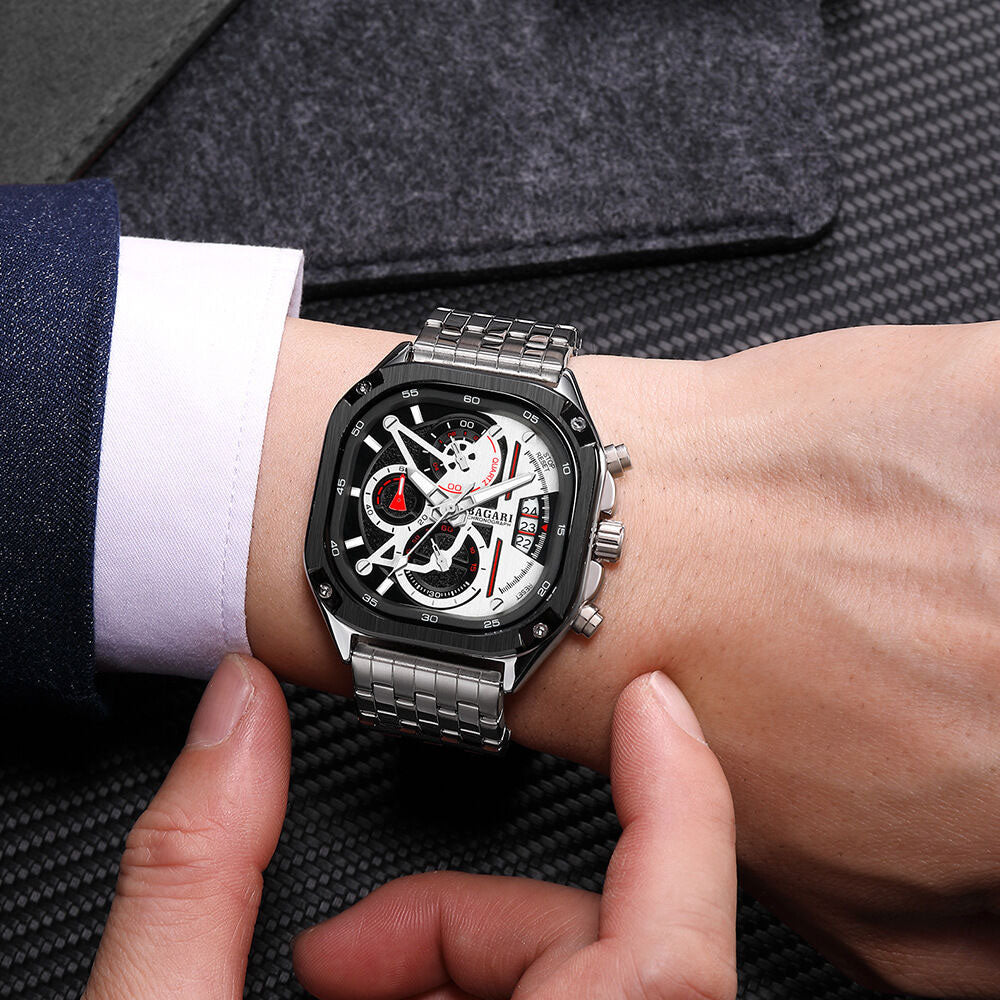 MEGIR 2217G black dial Silver Chain chronograph watch